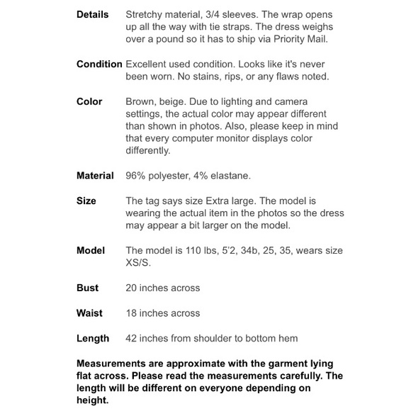 Apt 9 Brown Beige 3/4 Sleeve Wrap Dress XL - Picture 8 of 8